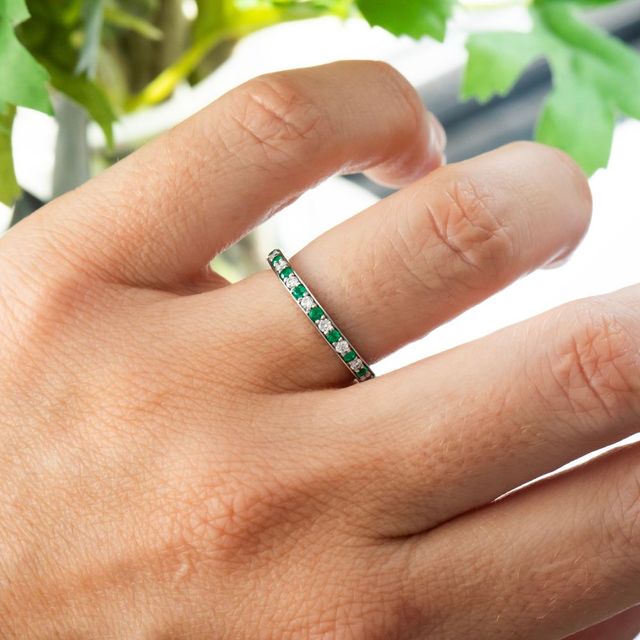 Arianna Emerald Half Eternity Wedding Ring In White Gold