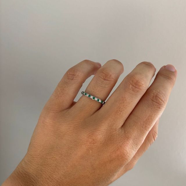 Arianna Emerald Half Eternity Wedding Ring In White Gold