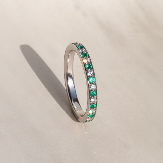 Arianna Emerald Half Eternity Wedding Ring In White Gold