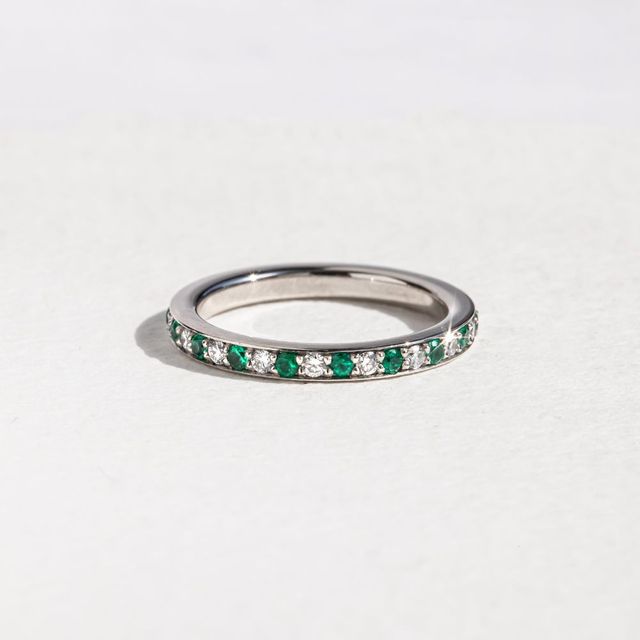 Arianna Emerald Half Eternity Wedding Ring In White Gold