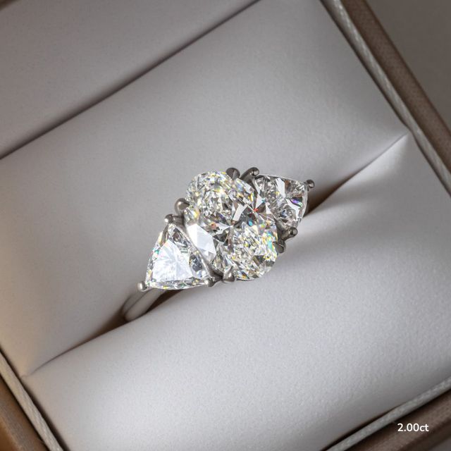Platinum Trillion Cut Diamond Flower Ring