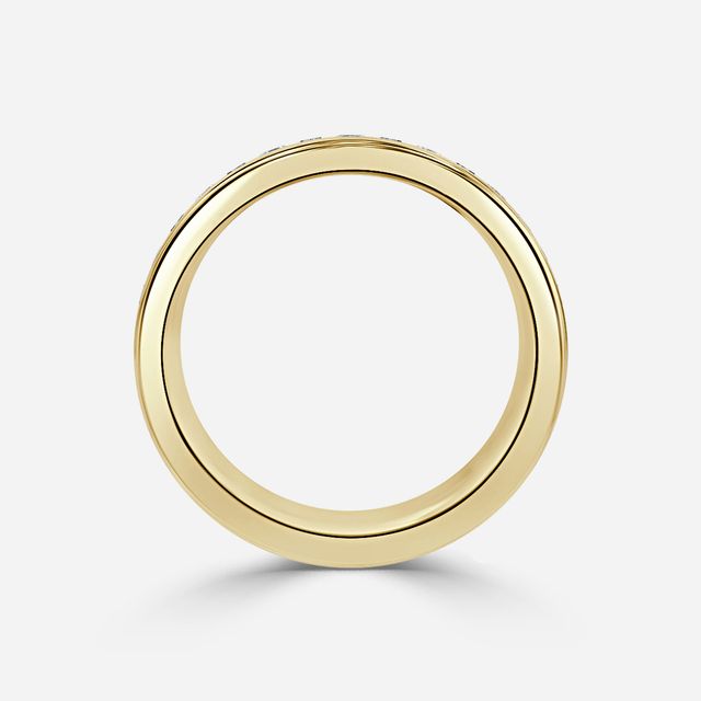 Britney Yellow Gold Round And Emerald Diamond Wedding Ring
