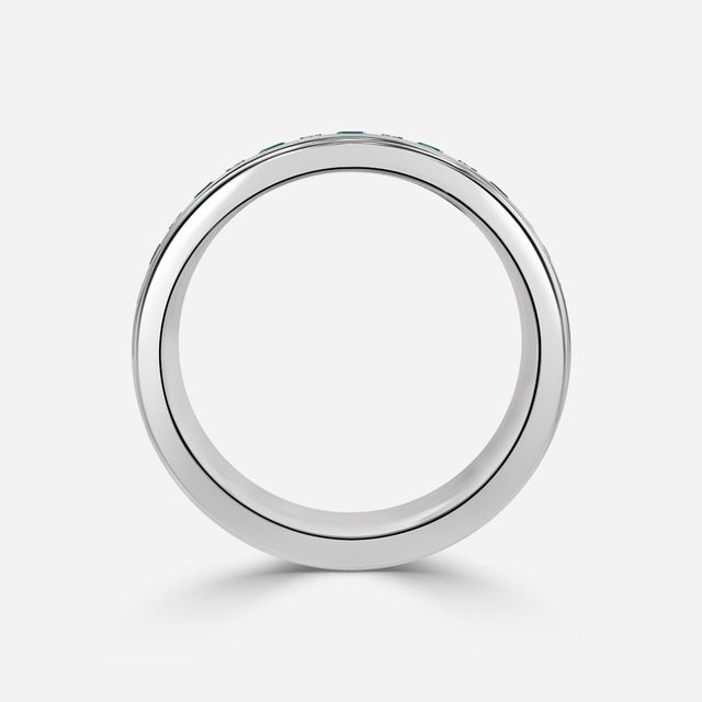 Bradley White Gold Round And Green Emerald Diamond Wedding Ring