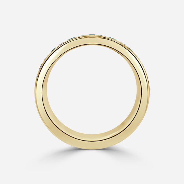 Bradley Yellow Gold Round And Green Emerald Diamond Wedding Ring