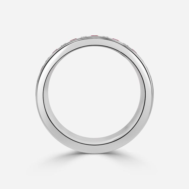 Bradley White Gold Round And Ruby Emerald Diamond Wedding Ring