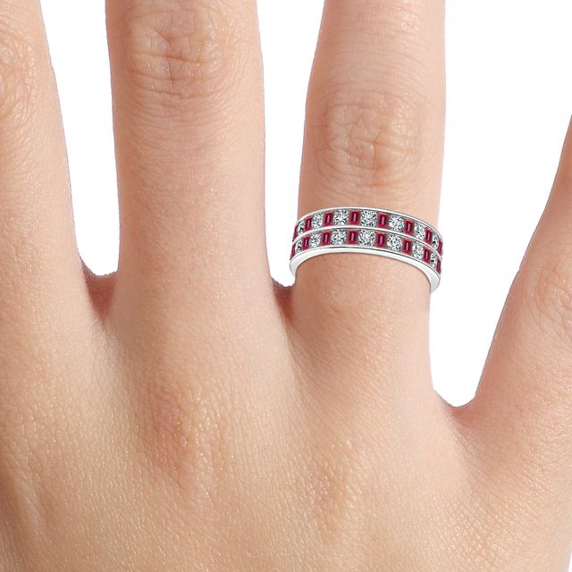 Bradley White Gold Round And Ruby Emerald Diamond Wedding Ring