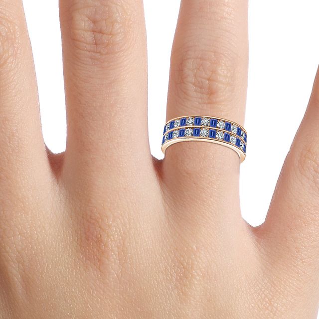 Bradley Rose Gold Round And Sapphire Emerald Diamond Wedding Ring