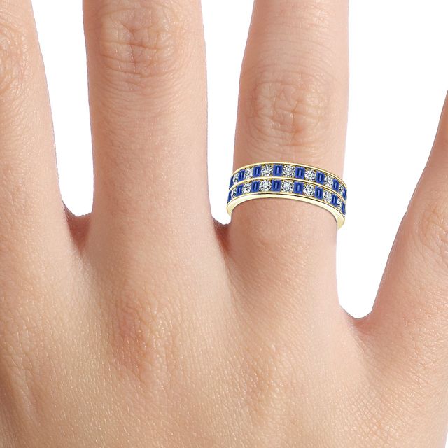 Bradley Yellow Gold Round And Sapphire Emerald Diamond Wedding Ring