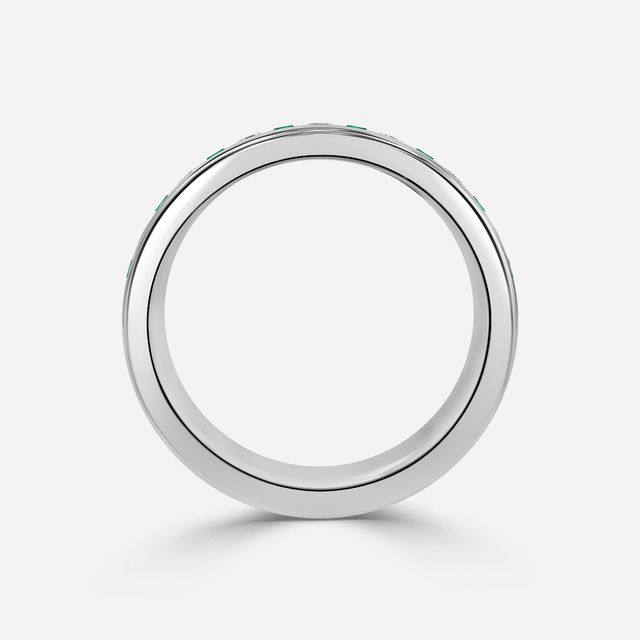 Bradley White Gold Emerald Cut And Emerald Round Diamond Wedding Ring