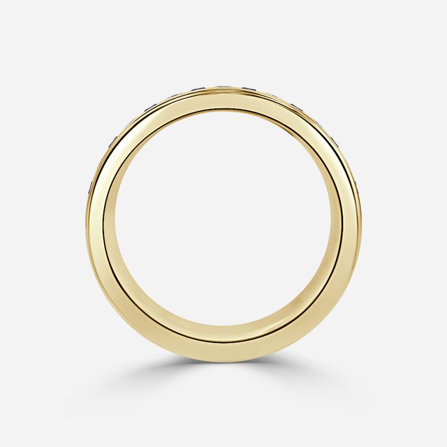 Bradley Yellow Gold Emerald and Sapphire Round Diamond Wedding Ring