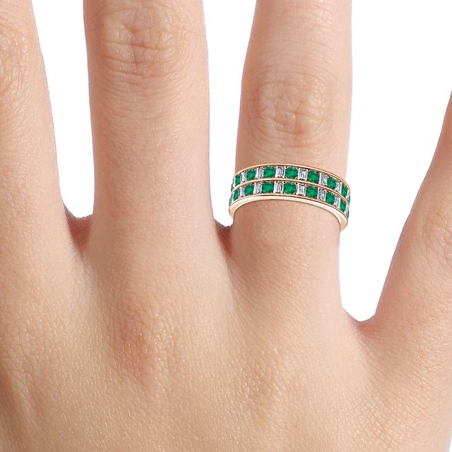Bradley Rose Gold Emerald Cut And Emerald Round Diamond Wedding Ring