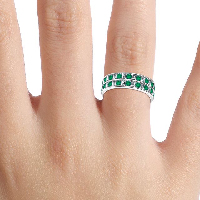 Bradley White Gold Emerald Cut And Emerald Round Diamond Wedding Ring