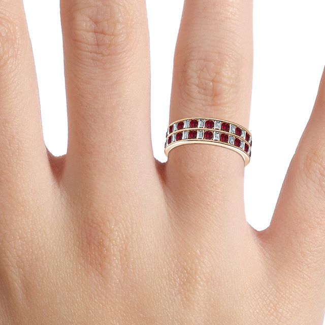 Bradley Rose Gold Emerald And Ruby Round Diamond Wedding Ring