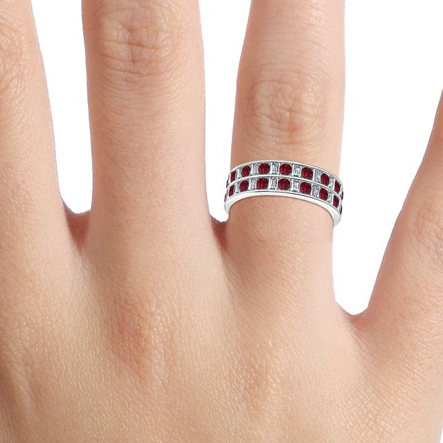 Bradley White Gold Emerald And Ruby Round Diamond Wedding Ring