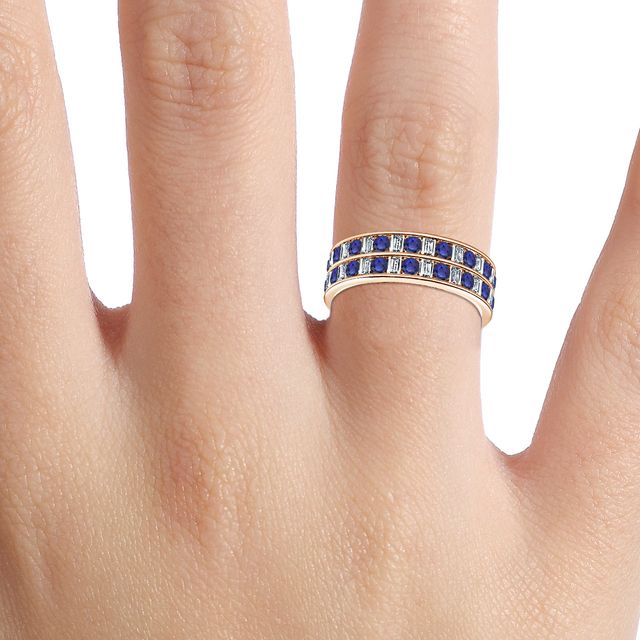 Bradley Rose Gold Emerald And Sapphire Round Diamond Wedding Ring
