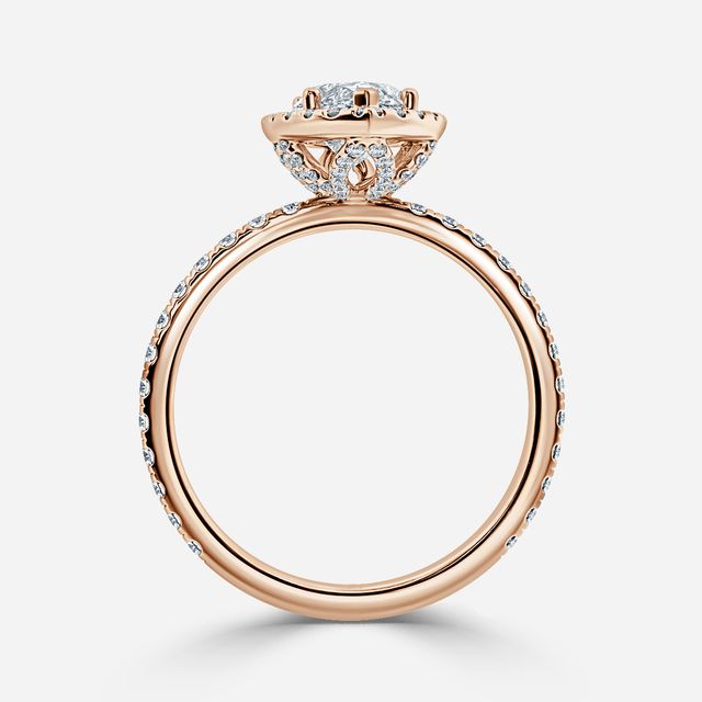 Fortuna Pave Rose Gold Halo Engagement Ring