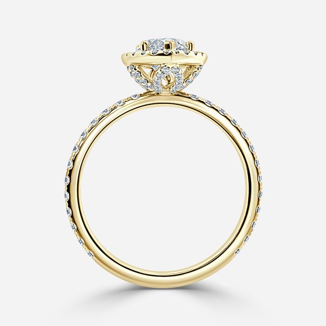 Fortuna Pave Yellow Gold Halo Engagement Ring