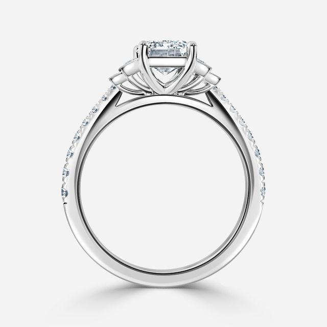 Lapilli Five Diamond Bezel Engagement Ring with Pavé Band in White Gold