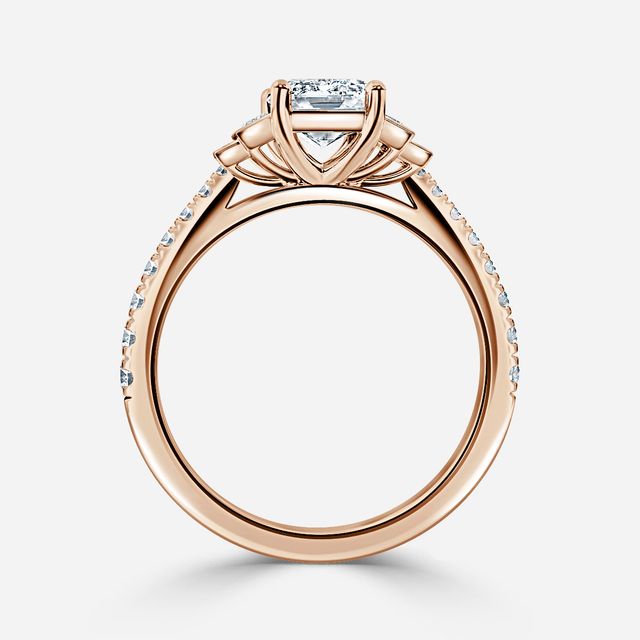 Lapilli Five Diamond Bezel Engagement Ring with Pavé Band in Rose Gold