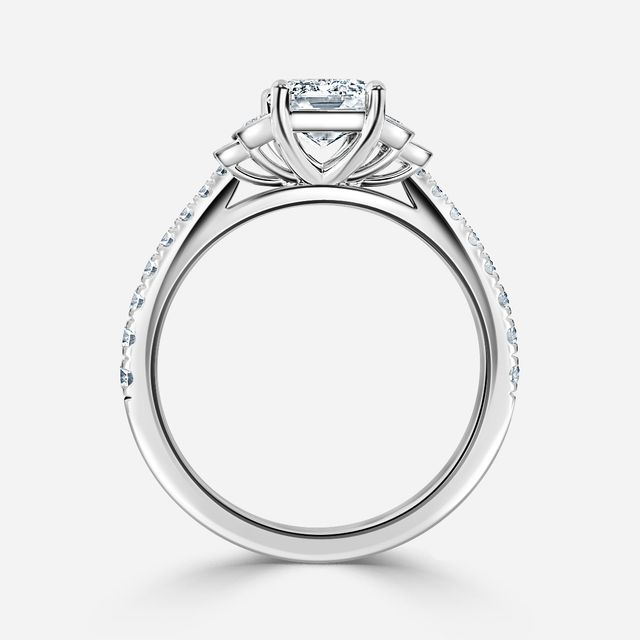Lapilli Five Diamond Bezel Engagement Ring with Pavé Band in White Gold