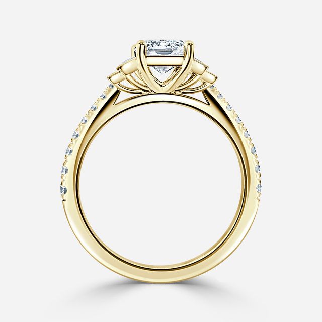 Lapilli Five Diamond Bezel Engagement Ring with Pavé Band in Yellow Gold