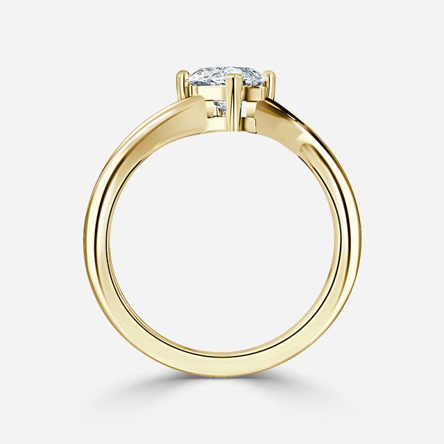 Ferre V Shaped Pear Yellow Gold Modern Engagement Ring