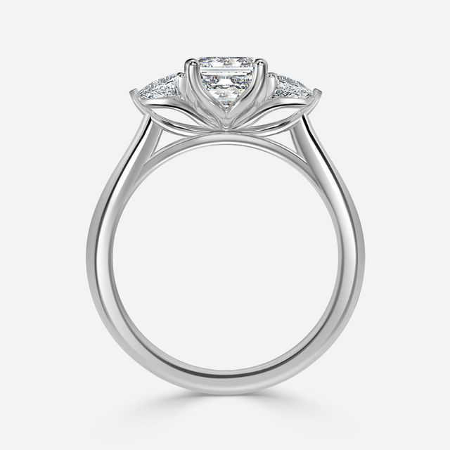 White Gold Trillion Cut Diamond Flower Ring