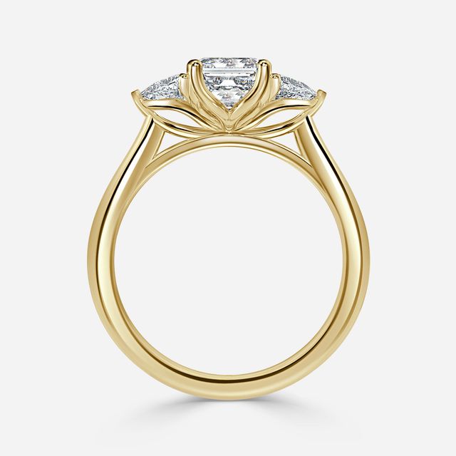 Yellow Gold Trillion Cut Diamond Flower Ring