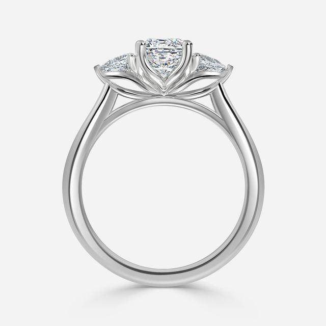 White Gold Trillion Cut Diamond Flower Ring