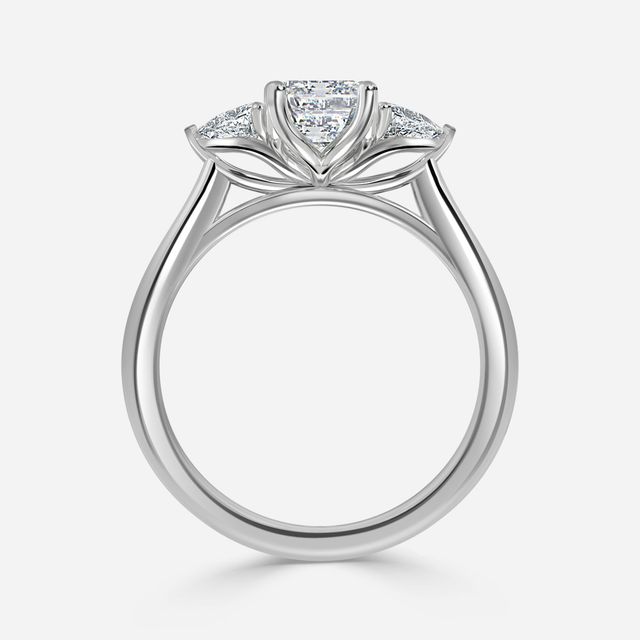 White Gold Trillion Cut Diamond Flower Ring