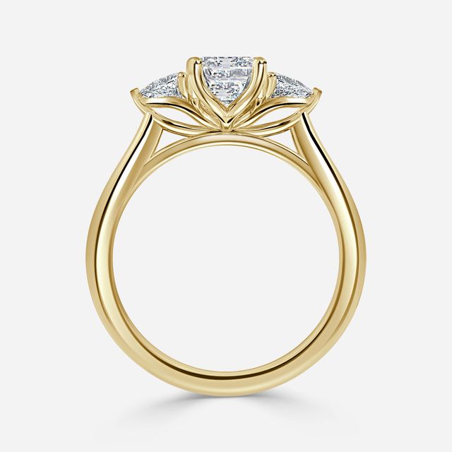 Yellow Gold Trillion Cut Diamond Flower Ring