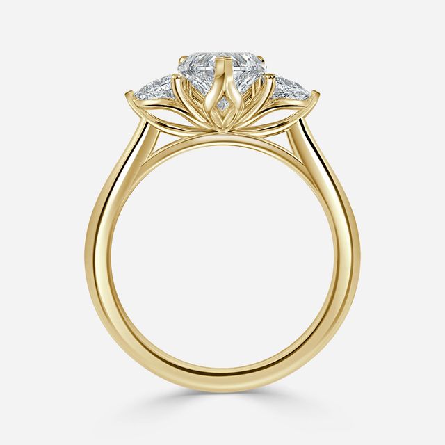 Yellow Gold Trillion Cut Diamond Flower Ring