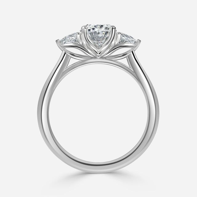 Platinum Trillion Cut Diamond Flower Ring