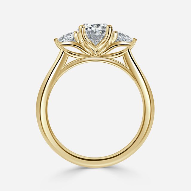 Yellow Gold Trillion Cut Diamond Flower Ring