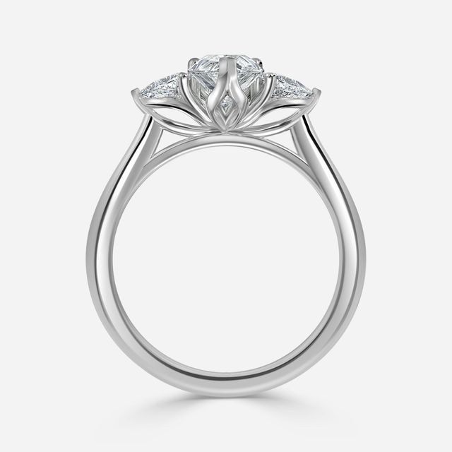 Platinum Trillion Cut Diamond Flower Ring