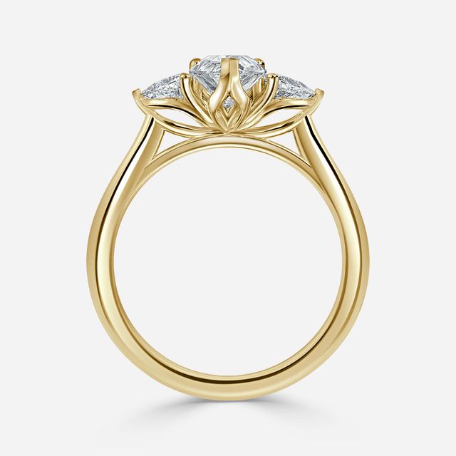 Yellow Gold Trillion Cut Diamond Flower Ring