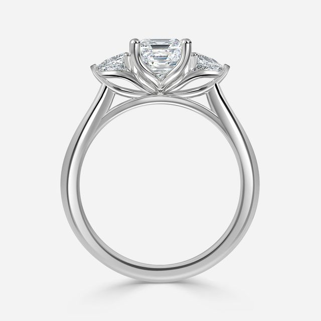 White Gold Trillion Cut Diamond Flower Ring