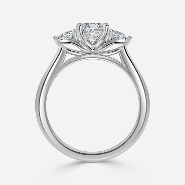 Platinum Trillion Cut Diamond Flower Ring