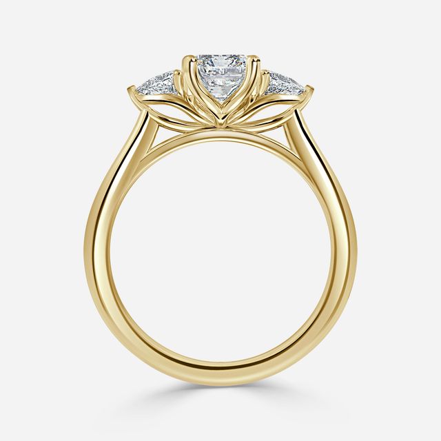 Yellow Gold Trillion Cut Diamond Flower Ring