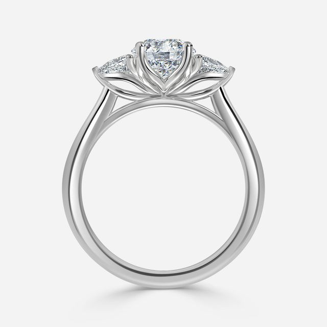 White Gold Trillion Cut Diamond Flower Ring
