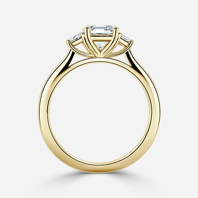 Vedette Yellow Gold Trilogy Trapezoid Engagement Ring