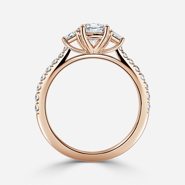 Vedette Rose Gold Trilogy Diamond Ring With Pavé Band
