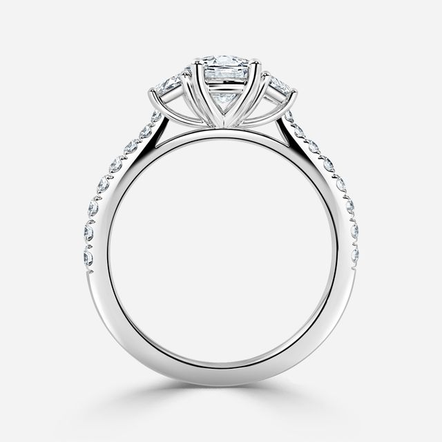 Vedette Platinum Trilogy Diamond Ring With Pavé Band