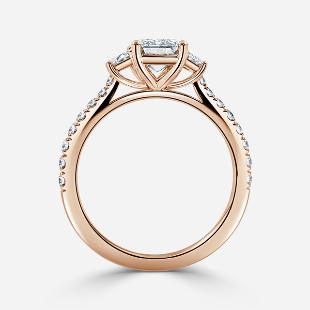 Vedette Rose Gold Trilogy Diamond Ring With Pavé Band