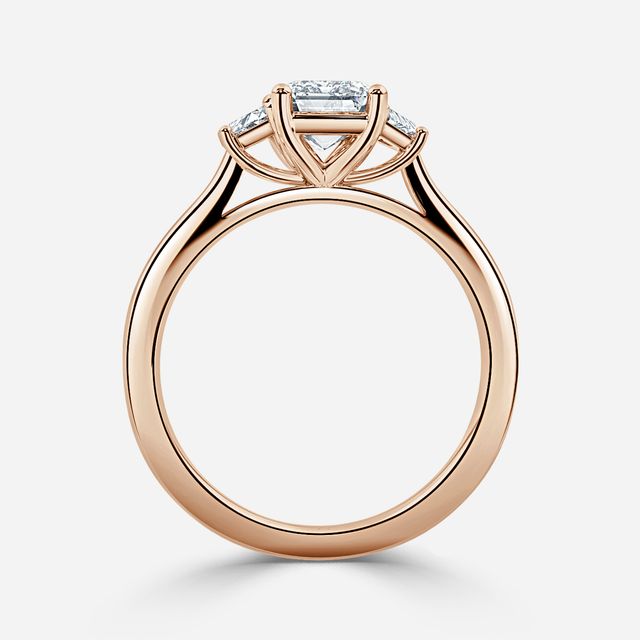 Vedette Rose Gold Trilogy Trapezoid Engagement Ring