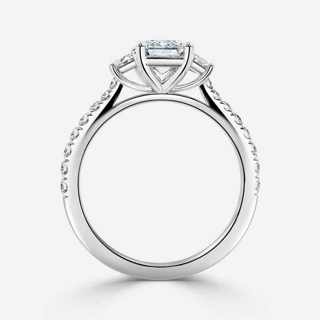 Vedette Platinum Trilogy Diamond Ring With Pavé Band
