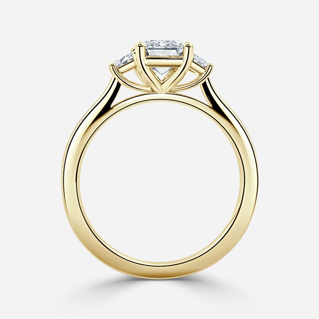 Vedette Yellow Gold Trilogy Trapezoid Engagement Ring