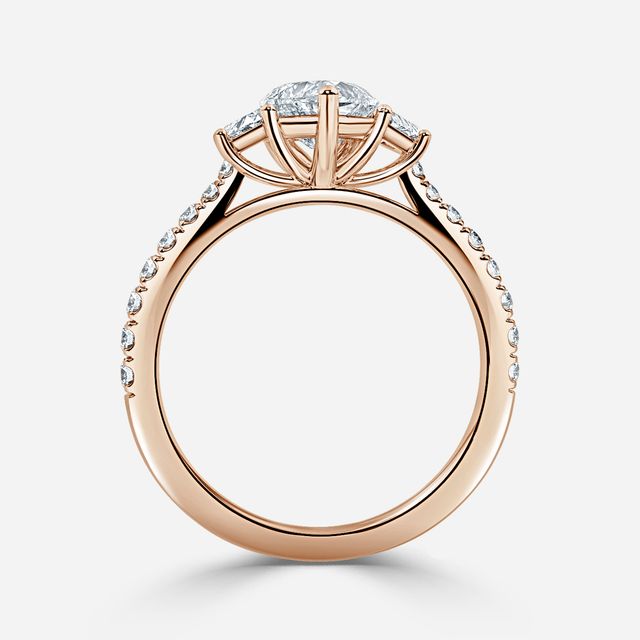 Vedette Rose Gold Trilogy Diamond Ring With Pavé Band