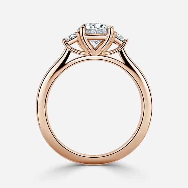 Vedette Rose Gold Trilogy Trapezoid Engagement Ring