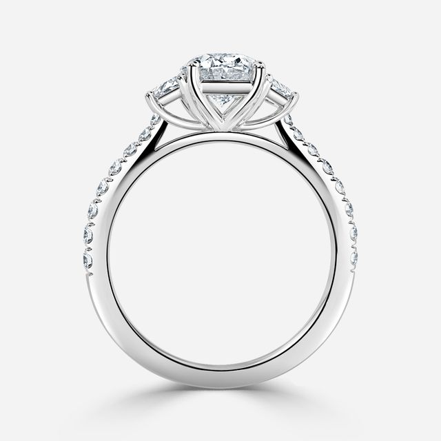 Vedette Platinum Trilogy Diamond Ring With Pavé Band